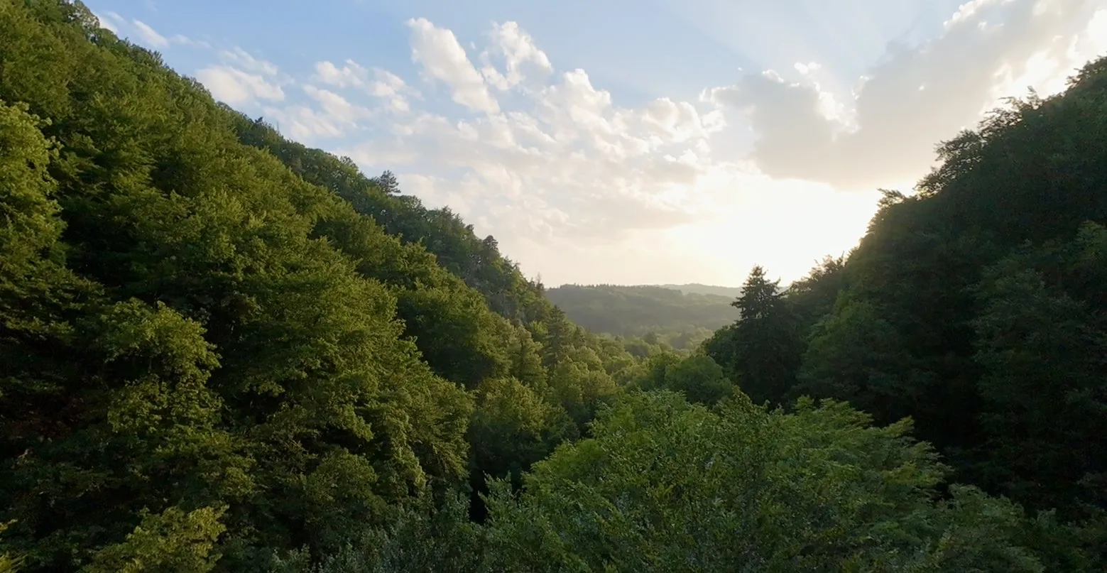 Golden hour aérien près du Pont de la Caille au-dessus de la vallée des Usses (Haute-Savoie, Cruseilles) — prise de vue drone DJI Avata 2 par Altitude Horizon, télépilote drone professionnel entre Annecy et Genève.